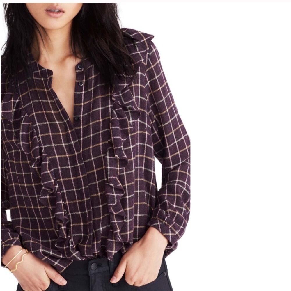 Madewell Plaid Ruffle Top